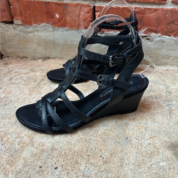 Franco Sarto Doris Womens 7.5 Black Strappy Gladiator Wedge Sandals - Picture 5 of 9